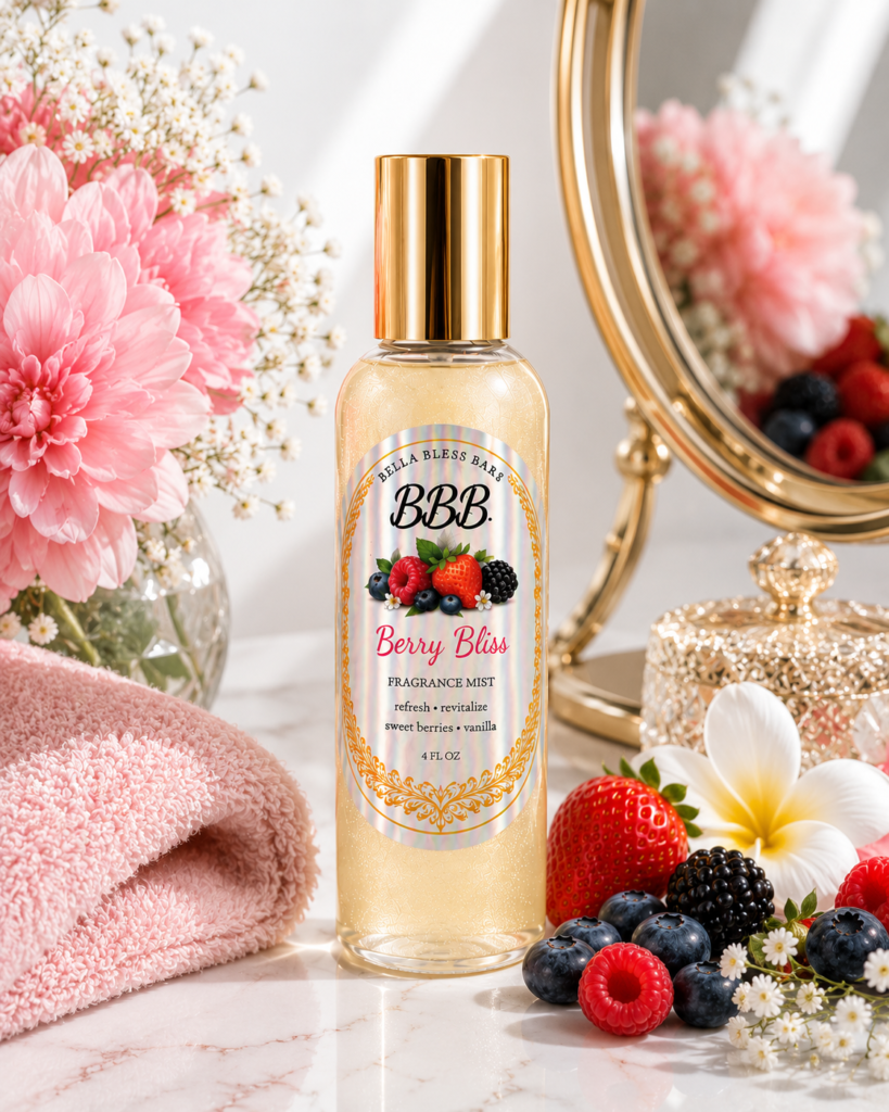 Berry Bliss Perfume Mist in a 4 fl oz spray bottle by Bella Bless Bars