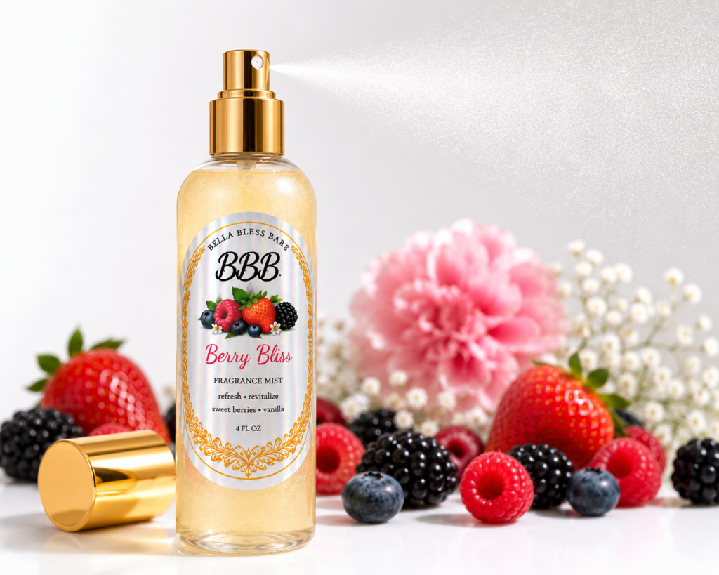Berry Bliss Perfume Mist in a 4 fl oz spray bottle by Bella Bless Bars