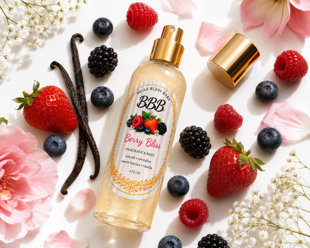 Berry Bliss Perfume Mist in a 4 fl oz spray bottle by Bella Bless Bars