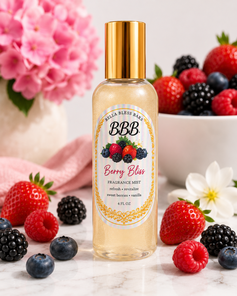 Berry Bliss Perfume Mist in a 4 fl oz spray bottle by Bella Bless Bars