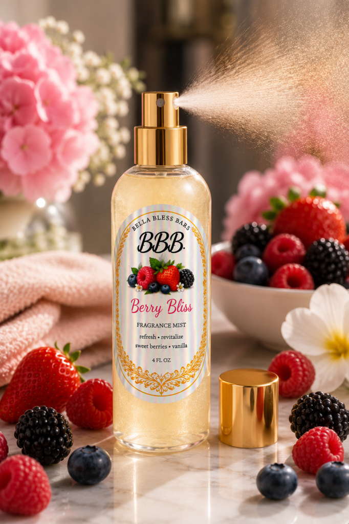 Berry Bliss Perfume Mist in a 4 fl oz spray bottle by Bella Bless Bars