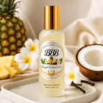 Bella Bless Bars Pineapple Coconut Vanilla Body Perfume Mist bottle with pineapple, coconut, vanilla, and tropical flowers