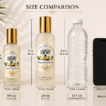 Size comparison of Bella Bless Bars 4 FL OZ fragrance mist beside a phone, water bottle, and perfume bottle